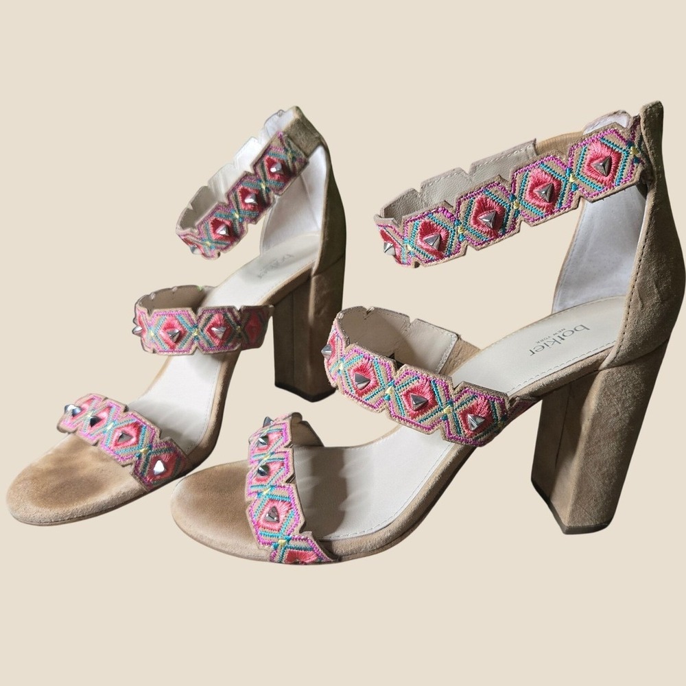 Botkier New York Suede Embroidered Studded Block Heel Sandals Size‎ 8.5 Boho